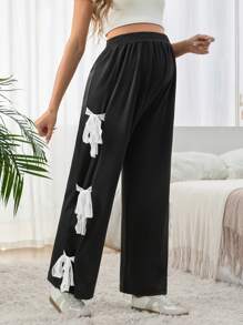 SHEIN Lace-Up Maternity Wide Leg Loose Casual Pants - Black - View 1