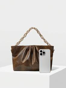 MOTF PREMIUM WOMEN SNAKE SKIN EMBOSSED RUCHED CHAIN CLUTCH - Brown - View 4