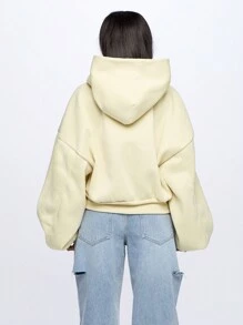 SUMWON WOMEN 超大号短款连帽衫灯笼袖冬季休闲运动健身套头衫秋季舒适必备运动衫