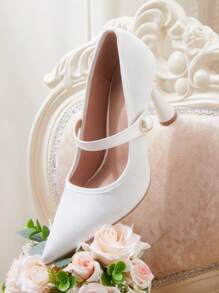 CUCCOO HITCHD Fashion Elegant White Faux Pearl Pointed Toe High Heels, Suitable For New Year, Valentine's Day, Bride, Party, Wedding, Date, Vacation Spring Shoes Spring Break Easter Prom Heels - White - View 4