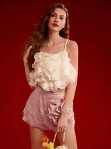 MOTF PREMIUM DÉBARDEUR AVEC VOLANT FLORAL STÉRÉO, SAINT-VALENTIN