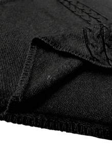 SHEIN LUNE 大码女式纯色针织高领纽扣蝙蝠袖斗篷开衫，修身优雅，秋冬季 - 黑色 - 查看 5