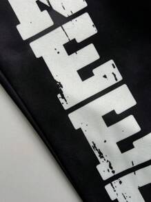 SHEIN Leap Crew 2pcs/Set Tween Boy Casual Loose Letter Print Shorts And Long Pants - Multicolor - View 3