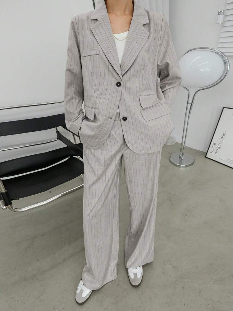 2 Pieces Loose Minimalist Striped Women Suit Business Casual Woman Work Clothes
