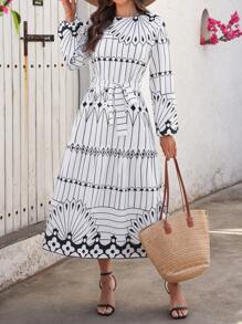 Breezaya Women's Long Geometric Print Pattern Dress