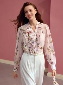 MOTF PREMIUM 荷叶边轻薄衬衫，情人节 - 彩色 - 查看 5