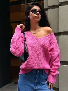 Forever 21 Fall & Winter Pink Women Party Oversized Sweater Going Out Color Funny Business Casual Woman Y2k Clothes Street Wear Women Knitted Sweater