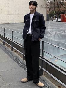 DAZY Men's Plain Blue Denim Jacket For Autumn - Blue - View 7