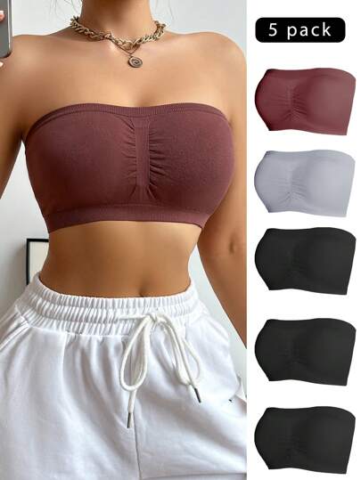 حمالة صدر ثابتة بأنبوب ملونة للسيدات، 5 قطع/مجموعة