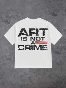 Manfinity Roghcode Men's Oversized Relaxed Fit T-Shirt With Graffiti Multi-Face Vintage Graphic Print - White - View 4