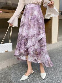 DAZY Chân váy nữ dáng chữ A in hoa, xếp ly ở gấu váy. - Màu tím - Xem 6