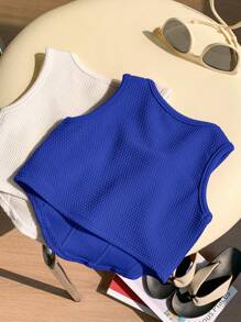 Casual Minimal Baby Girls Print Knit Sleeveless Square Neck Crop Top 2pcs Set, Summer - Multicolor - View 7