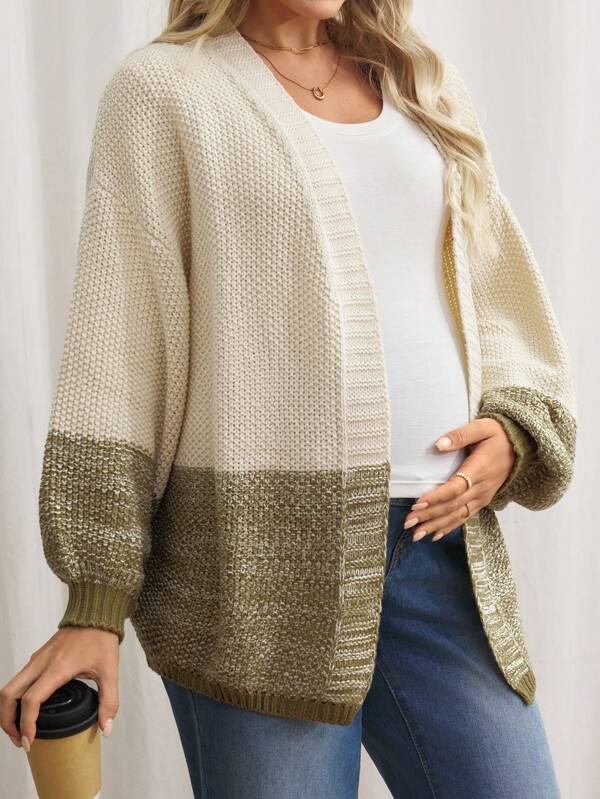SHEIN Maternity Colorblock Dolman Sleeve Loose Casual Knit Cardigan, Autumn/Winter