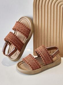 1 双女童休闲凉鞋，儿童平底凉鞋 - 棕色 - 查看 1