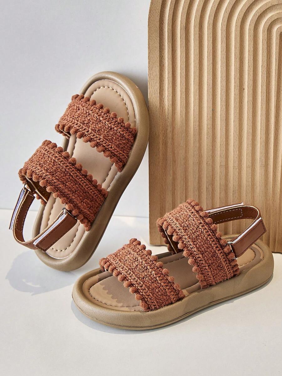 1 双女童休闲凉鞋，儿童平底凉鞋 - 棕色 - 查看 1