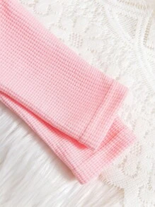 Baby Girls Waffle Long Sleeve Jumpsuits With Headband, Baby Loungewear - Pink - View 5