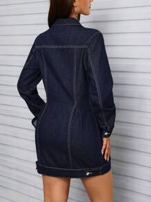 SHEIN Tall Women's Autumn Long Sleeve Single-Breasted Casual Denim Jacket