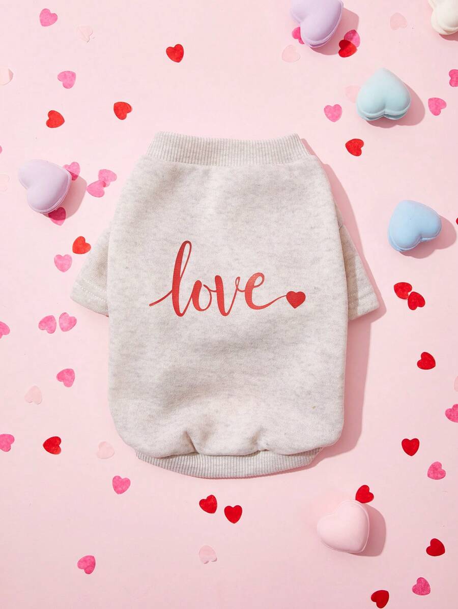 PETSIN 1pc Valentine's Day Grey Letter Print Pet Sweatshirt