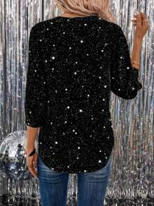 SHEIN LUNE 女式简约休闲闪光亮片图案办公室印花衬衫 - 彩色 - 查看 2
