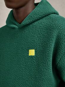 AKNOTIC Business Casual Men's Knitted Fuzzy Relaxed Fit Drop Shoulder Casual Pullover Sweatshirt Sweatshirt, Green With Contrast Color Letter Graphic, For Fall Winter - Dark Green - View 10