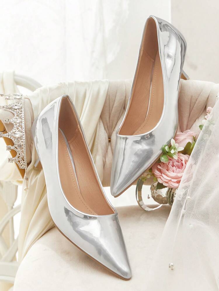 CUCCOO HITCHD Zapatos de mujer de tacón bajo y punta afilada de color plateado, con cierre deslizante, sexys y elegantes para ir al trabajo, citas, bodas, ocasiones formales
