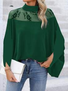 SHEIN Lady Lente en zomer Herfst en winter Elegante zwarte geweven kantmantel Mouw lange mouwen Plus size blouses Professionele kleding Valentijnsdag Nieuwjaar Damesoutfit