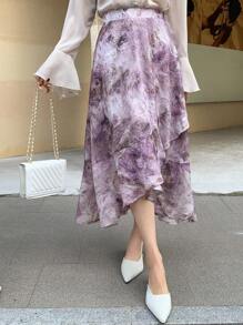 DAZY Chân váy nữ dáng chữ A in hoa, xếp ly ở gấu váy. - Màu tím - Xem 4