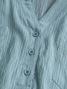 Rusticease Plus Size Women Vacation Plain V-Neck Sleeveless Pocket Bluzka z Kieszeniami, Wiosna/Lato - Ciemnozielony - Zobacz 4