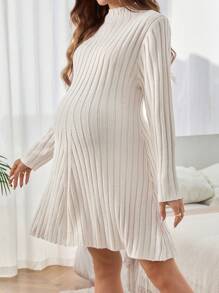 SHEIN Maternity Casual Solid Stand Collar Sweater Dress, Autumn/Winter