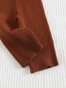 Cozy Pixies 2pcs/Set Toddler Coffee/Camel Solid Color Soft Knit Cable Round Neck Long Sleeve Sweater & Pants Set, Warm & Elegant British Style For Baby Boy/Girl, Casual/Outdoor/Homewear - Brown - View 7