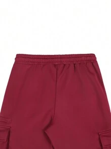 Manfinity LEGND Men's Casual Solid Color Drawstring Waist Cargo Sweatpants - Burgundy - View 5