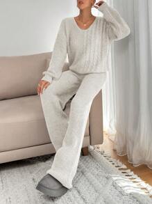 EURMUSE Knitwear Sweater Co-Ords With Pants And Cable Pattern