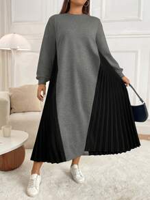 Mulvari Plus Size Color Blocking Ruched Sweatshirt Dress