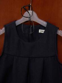 SHEIN Young Girls Academy Style Navy Collared Woven Bodycon Sleeveless Dress, Back To School - Blue - View 3