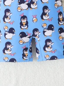 Baby Boy Cute Cartoon Penguin Print Front Zipper Swimsuit, Baby Boy Long Sleeve Beach Outfit, Suitable For Summer Beach, Holiday - Multicolor - View 5