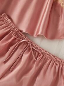 对比色蕾丝缎睡衣套装/睡衣套装 - 淺粉色 - 查看 4