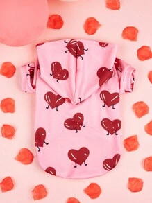 PETSIN 情人节粉色爱心印花休闲可爱猫/狗可穿戴宠物连帽衫 - 粉色 - 查看 1