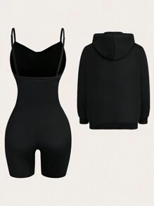 Flirla Set de 2 piezas Sudadera con capucha casual con pantalones a juego