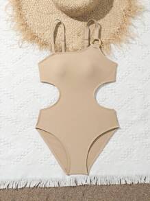 SHEIN Tween Girl Solid Color One-Piece Swimsuit, Suitable For Summer, Beach, Vacation, Swimming Pool