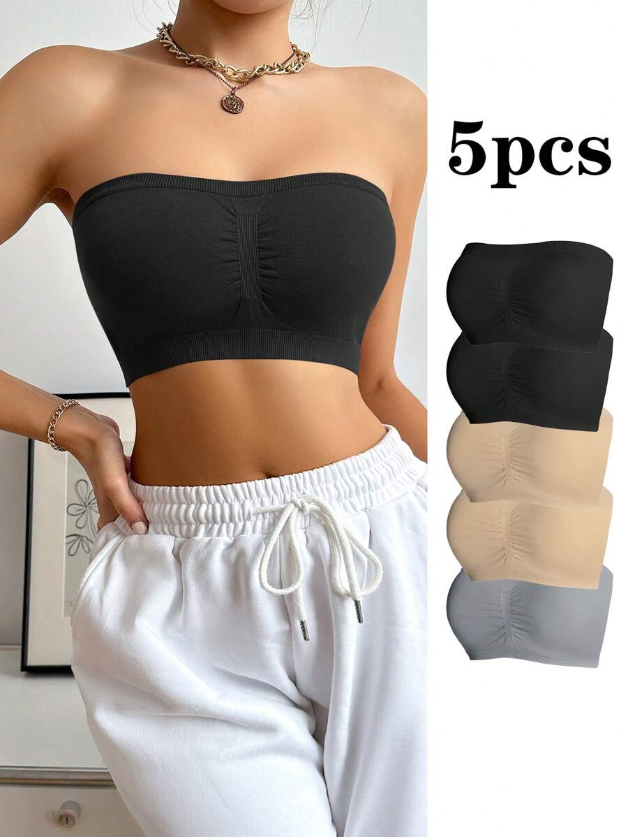 5pack Solid Ruched Bandeau Bra - Multicolor - View 1