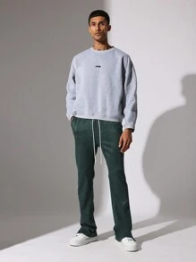 SUMWON Flare Fit Jogger Pants Suedette Split Hem Athletic Loungewear Relaxed Wide Leg Sports Tracksuit Bottoms Athleisure Streetwear Winter Fall Training - Green - View 2