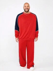 Manfinity NXTstreet Set de chándal de talla grande para hombre con sudadera con capucha y pantalón de pierna ancha de tejido de punto