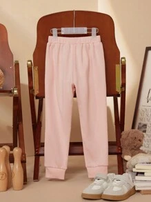 PrepCrw 年轻女孩蝴蝶结刺绣弹性腰部口袋锥形休闲运动裤