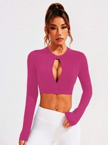 Women's Solid Color Round Neck Long Sleeve Hollow Casual Sports T-Shirt & Tank Topworkout Tank Top