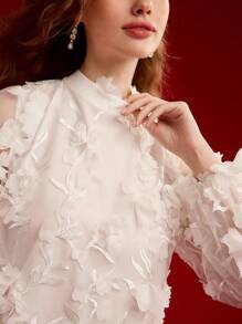 MOTF PREMIUM FLORAL APPLIQUED CONTRAST MESH BLOUSE,VALENTINE'S DAY,SPRING/SUMMER