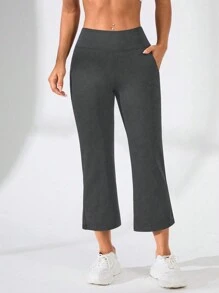 Gameset SHEIN Sport Women's Solid Color Pocket Minimalist Leggings, Casual Daily Wear - Grey - View 5