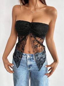 Chiquease Dames kanten voorkant gedraaide zoom bandeau crop top