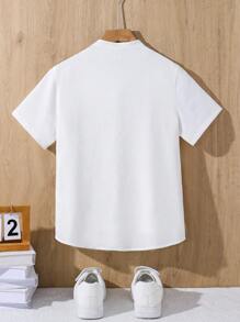 Tween Boy Casual Solid Color Bubble Crinkle Fabric Stand Collar Short Sleeve Shirt, Suitable For Autumn, Spring, Summer, Suitable For Outdoor Play, School, Street Photography, Party And Home Leisure