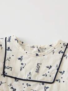 SHEIN 女婴小碎花包包放屁衣服婴儿时尚三角连体衣 - 米色 - 查看 7