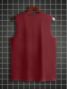 Manfinity Homme Plus Size Men's Solid Color Round Neck Casual Loose Fit Tank Top - Burgundy - View 2